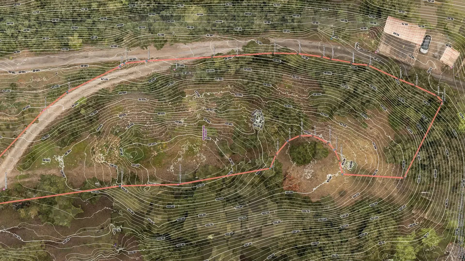 Superposition d’une orthophotographie et de courbes de niveau