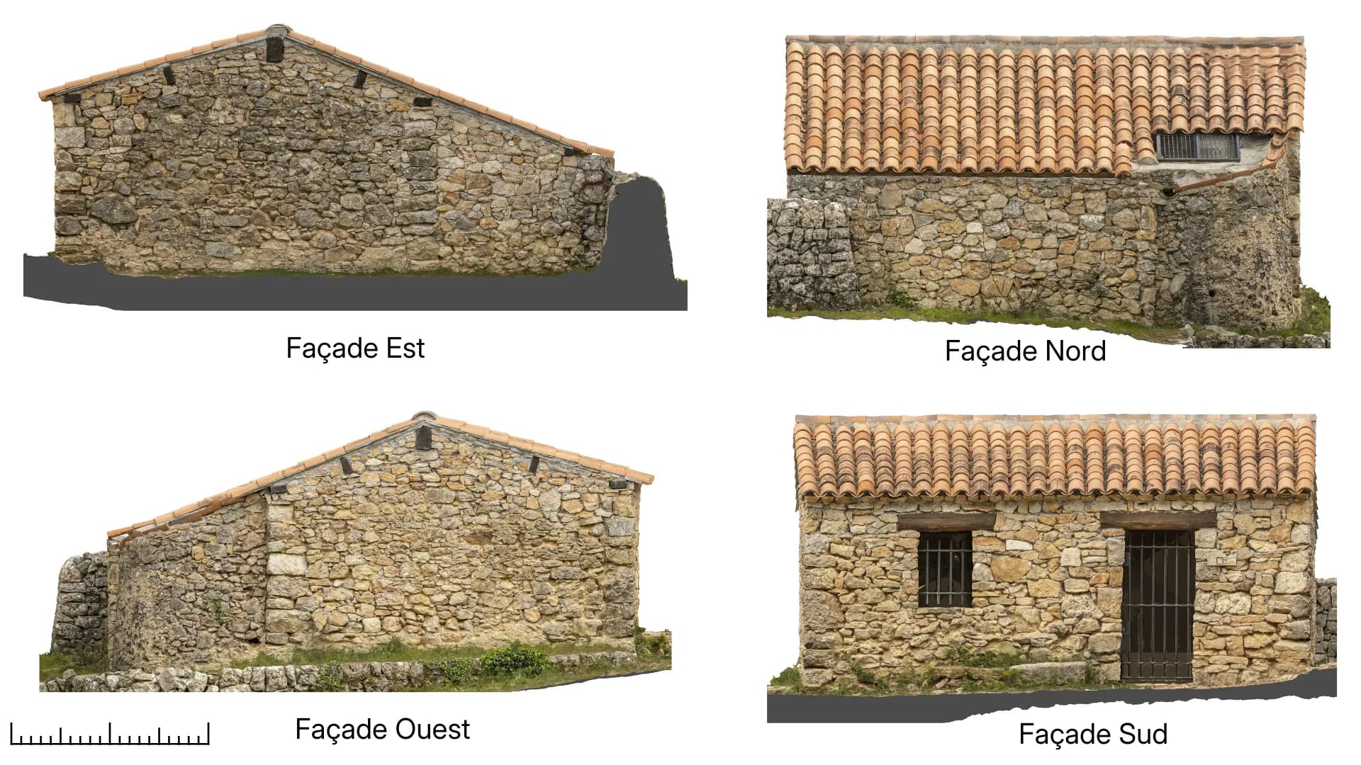 Orthophotographie verticale des façades d'une bergerie