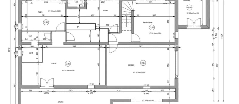 Exemple de plan 2D coté issu d'un relevé 3D