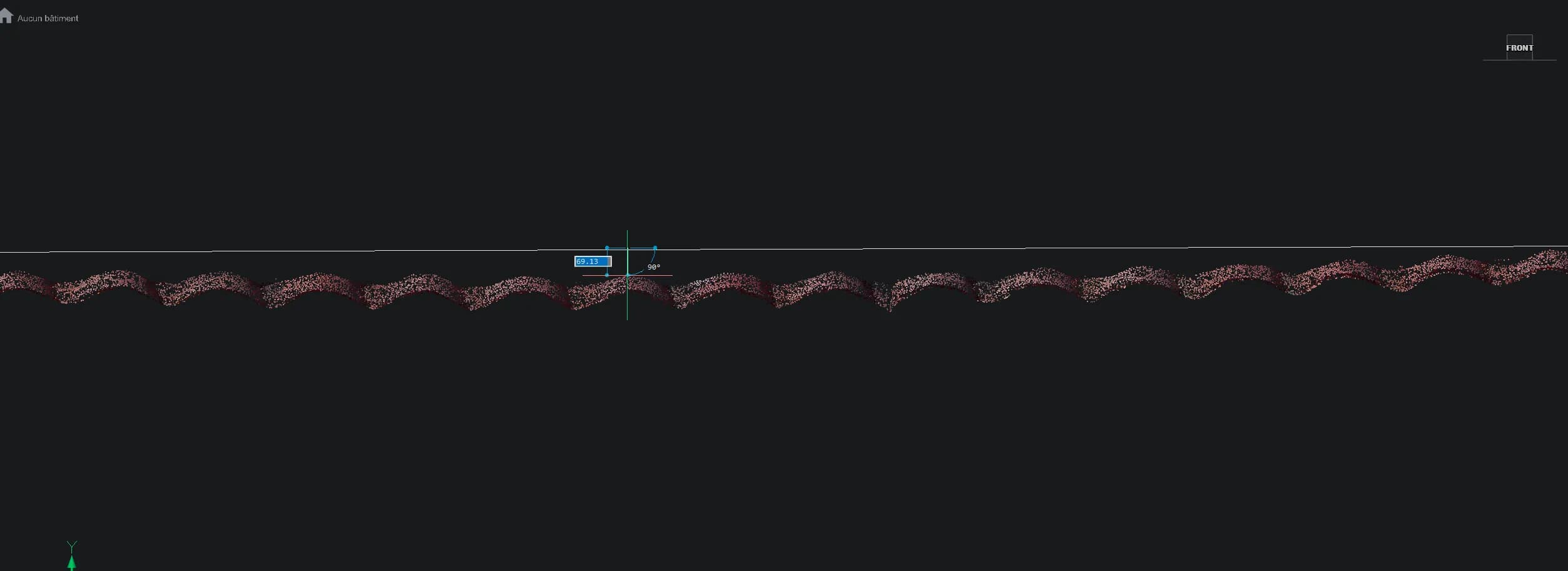 Coupe du nuage de points — mise en évidence de l'affaissement de la toiture
