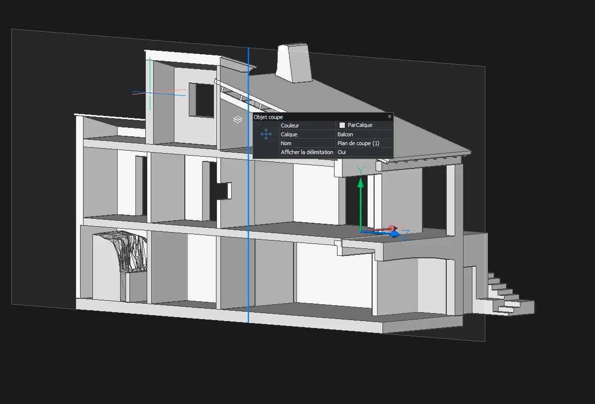 Modèle 3D de la villa — vue en coupe
