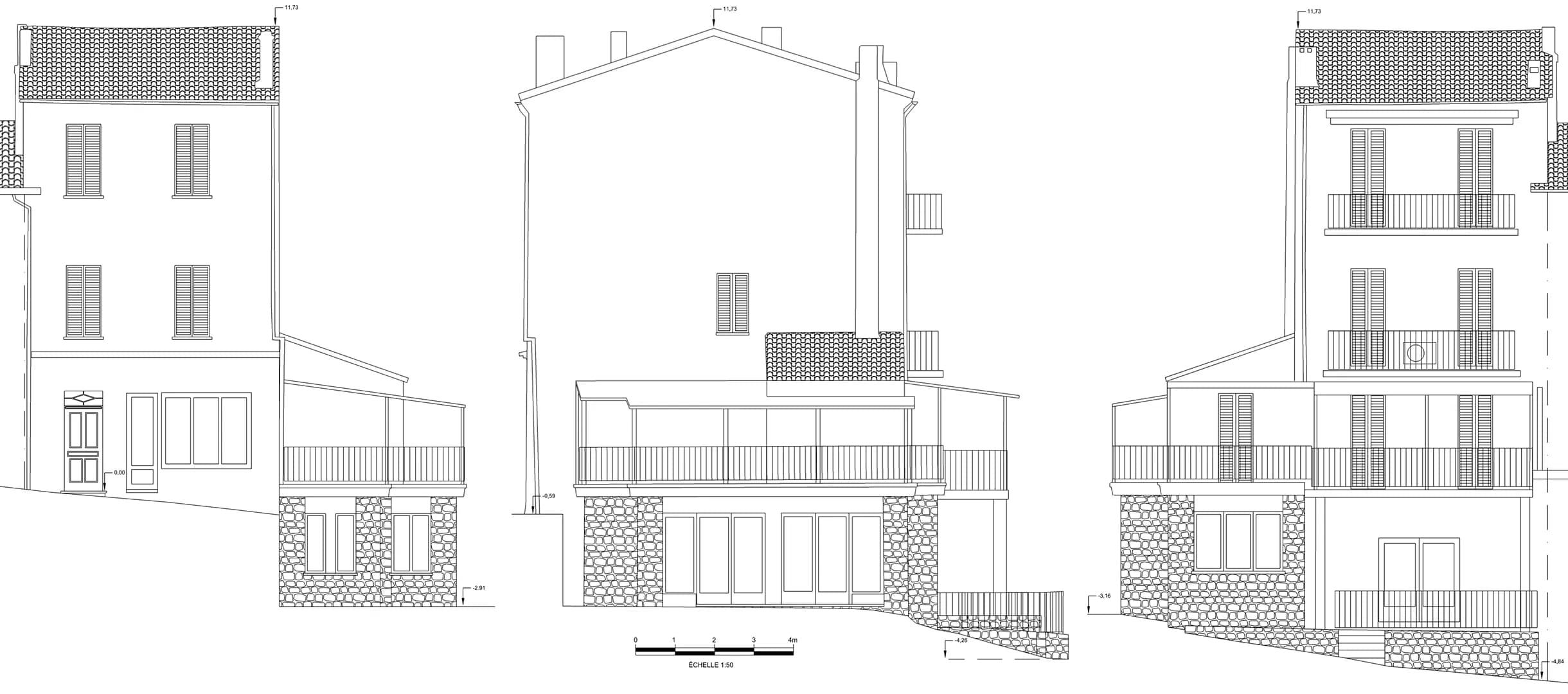 Plans de facades d'une maison de ville extraits d'un scan 3D