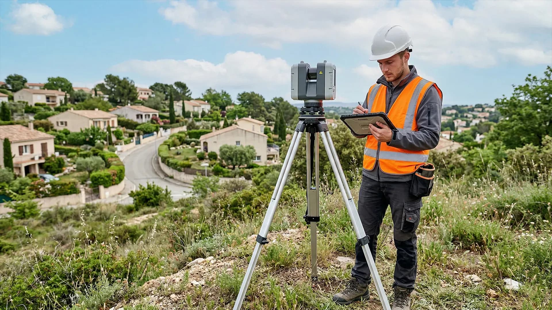 Scanner laser terrestre lors d'un relevé topographique de terrain