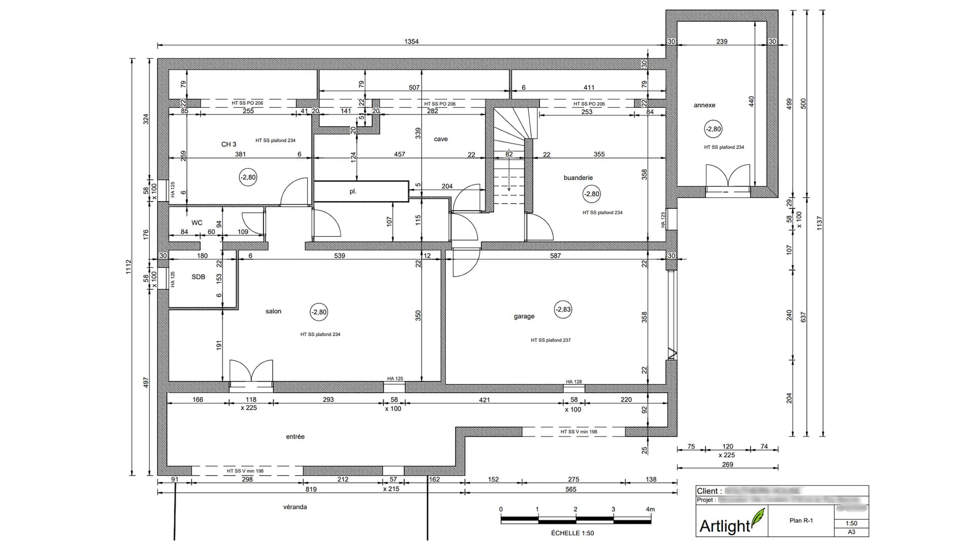 Plan d'étage d'une maison individuelle issu d'un relevé 3D