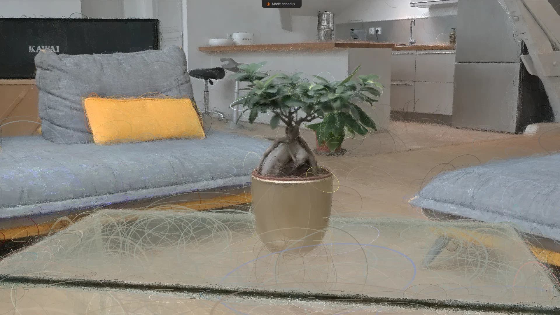 Visualisation du contour des splats dans le logiciel SuperSplat (PlayCanvas)