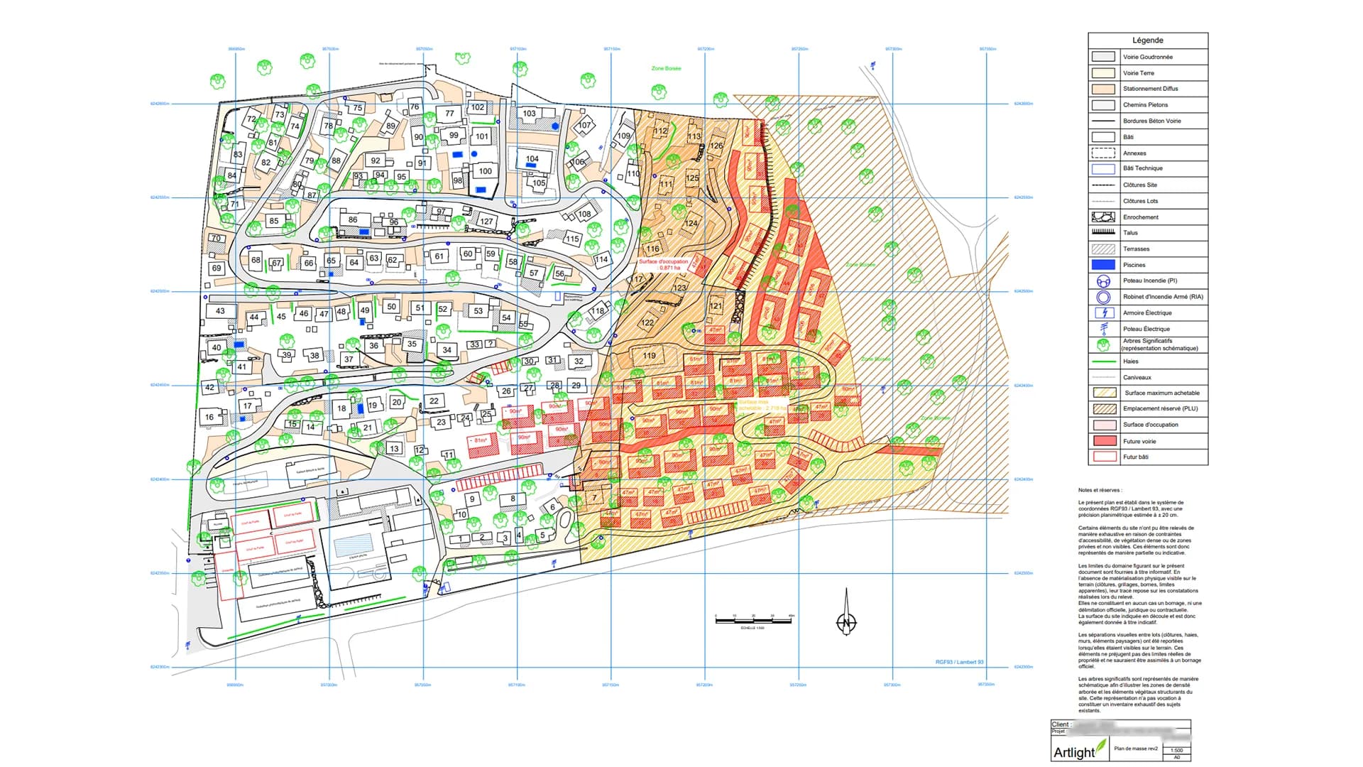 Plan de masse d'un camping issu d'un relevé topographique