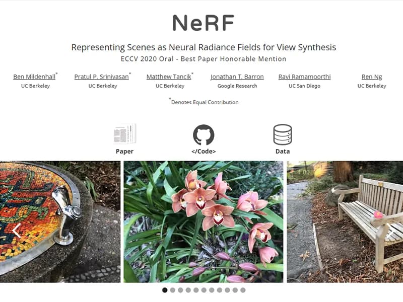 Page du projet NeRF — Representing Scenes as Neural Radiance Fields for View Synthesis