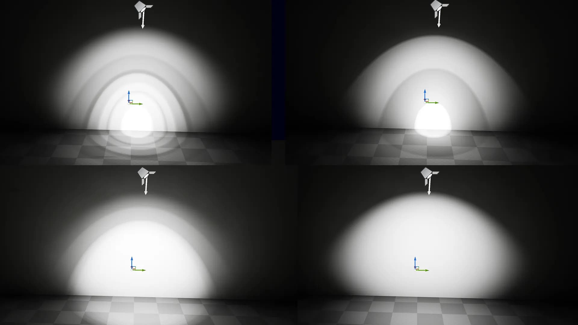 Visuels montrant l'effet de profils IES sur un spot light dans Unreal Engine