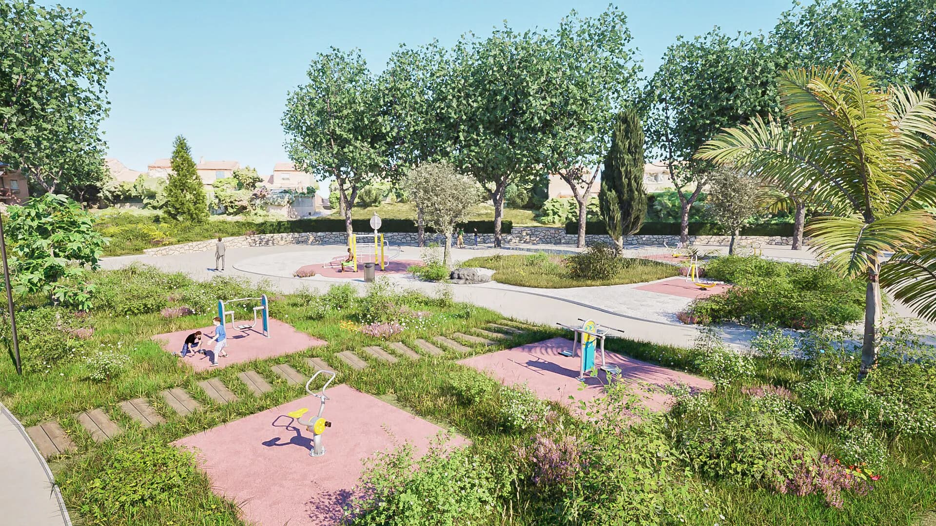 Parc Plein Soleil — vue 3D de l'aménagement paysager