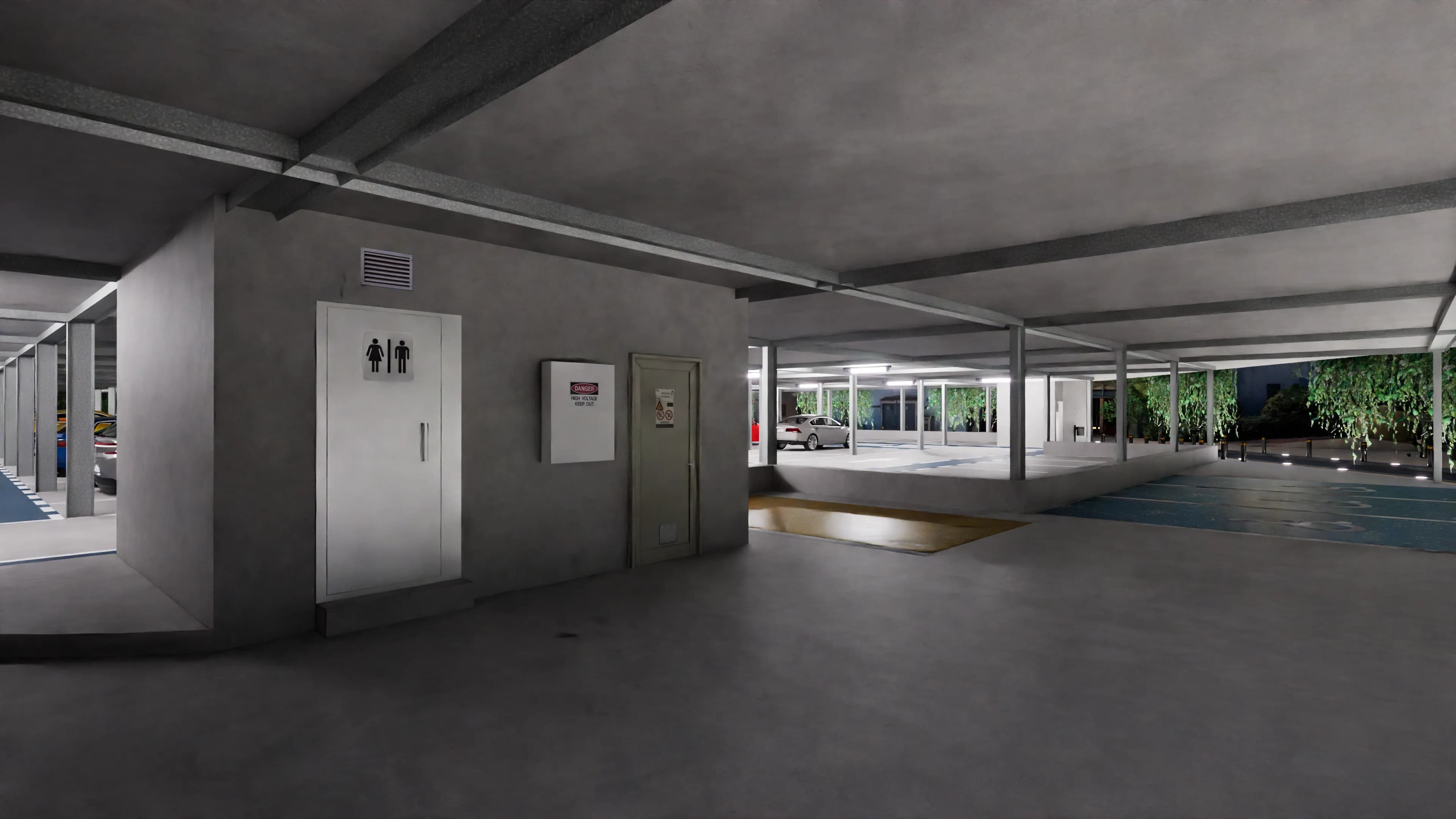 Parking Mendes — ancien transformateur et toilettes